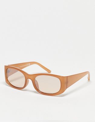 SVNX 90's wrap sunglasses in milky beige-White