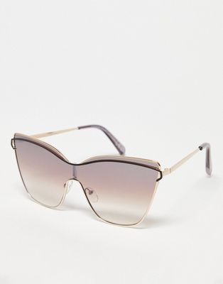 SVNX cat eye shield sunglasses with top bar detail in gold
