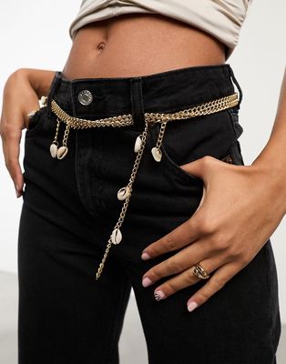 SVNX chain belt with shells in gold