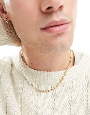 SVNX choker necklace in gold chain and pearl-Multi