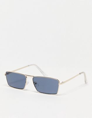 SVNX mini rectangle sunglasses in black and gold
