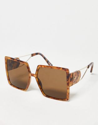 SVNX oversized square sunglasses with temple frame detail in tort-Brown