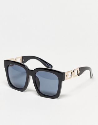 SVNX oversized sunglasses with gold chain detail in black