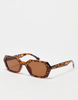 SVNX retro hexagon sunglasses in tortoiseshell-Brown