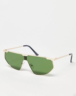 SVNX retro shield sunglasses in green and gold