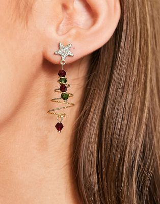 SVNX spiral christmas tree earrings in multi