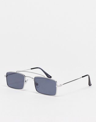 SVNX square retro sunglasses in black and silver