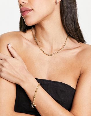 SVNX t bar necklace and bracelet set in gold
