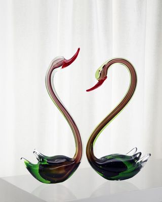 Swan Art Glass Sculpture, Set of 2