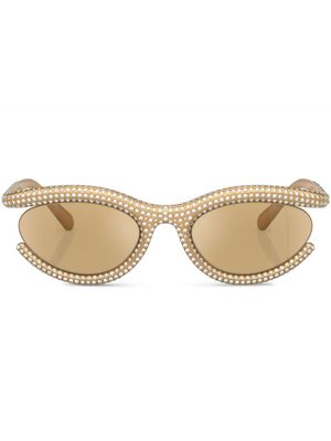 Swarovski pavé crystal-embellished oval-frame sunglasses - Gold