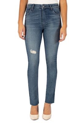 SWAT FAME KUT from the Kloth Chrissie High Waist Raw Hem Slim Straight Leg Jeans in Outgoing