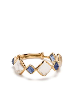 Swayta sha 18kt yellow gold mother-of-pearl and blue sapphire ring