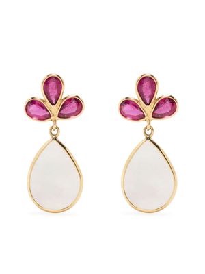 Swayta sha 18kt yellow gold pink tourmaline and mother-of-pearl drop earrings - Red