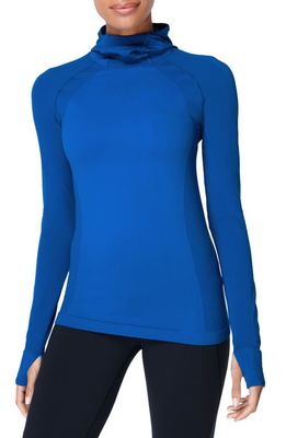 Sweaty Betty Athlete Hooded Long Sleeve Top in Oxford Blue