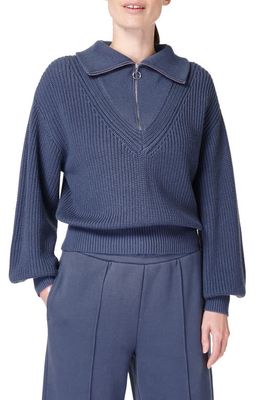 Sweaty Betty Modern Cotton & Wool Half Zip Sweater in Endless Blue