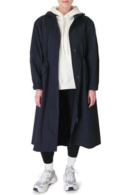 Sweaty Betty Motion Longline Recycled Polyester Trench Coat in French Navy Blue