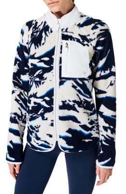 Sweaty Betty Pennine Fleece Zip-Up Jacket in Blue Peaks Print