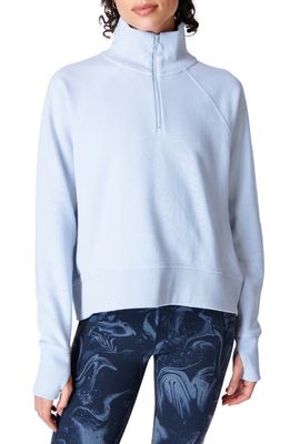 Sweaty Betty Revive Rib Trim Half-Zip Pullover in Salt Blue