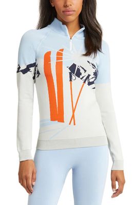 Sweaty Betty Ski Mock Neck Quarter Zip Pullover Sweater in White Ski Mountain Jacquard