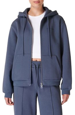 Sweaty Betty The Elevated Front Zip Cotton Blend Hoodie in Endless Blue