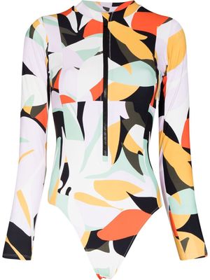 Sweaty Betty Tidal Xtra graphic-print long-sleeved swimsuit - Yellow