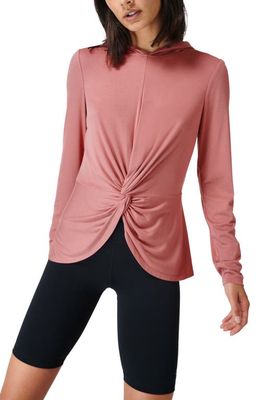 Sweaty Betty Tori Twist Front Hooded Pullover in Cinder Pink