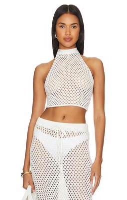 SWF Open Back Halter Crop Top in White