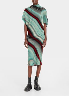 Swirl Print Velvet Midi Dress