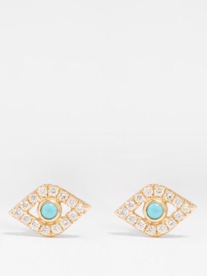 Sydney Evan - Evil Eye Diamond, Turquoise & 14kt Gold Earrings - Womens - Gold Multi