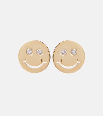 Sydney Evan Happy Face 14kt gold and diamond earrings