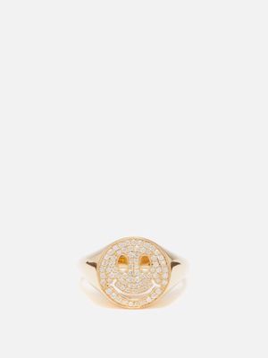 Sydney Evan - Happy Face Diamond & 14kt Gold Signet Ring - Mens - Gold