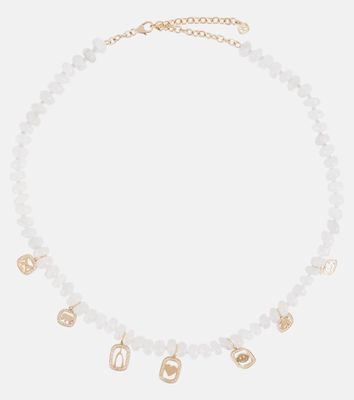 Sydney Evan Multi-charm 14kt gold necklace with moonstone and diamonds