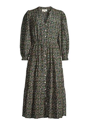 Sylvie Floral Cotton & Silk-Blend Midi-Dress