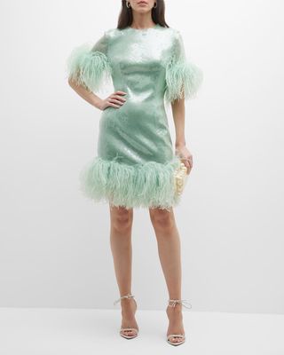 Syrma Feather-Trim Sequin Mini Dress