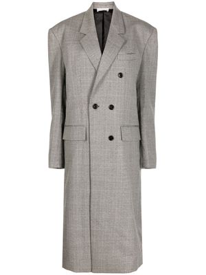 System check-pattern double-breasted wool coat - Black
