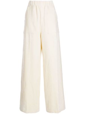System elasticated-waistband velvet-finish flared trousers - White