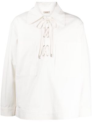 System spread-collar tie-fastening cotton shirt - White
