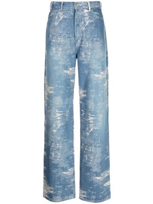Taakk distressed-effect cotton straight-leg jeans - Blue