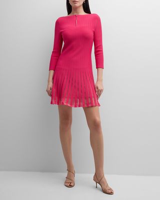 Tabitha Ribbed 3/4-Sleeve Godet Mini Dress