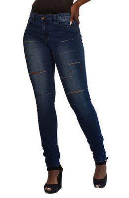 TABOO DENIM Ripped Skinny Jeans in Dark Blue