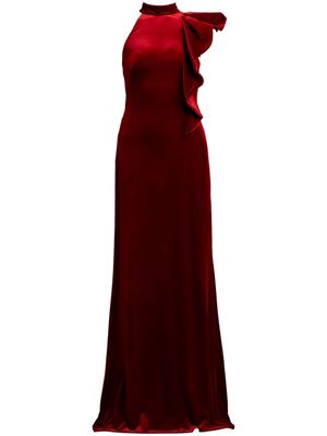 Tadashi Shoji Altman flounce-detail velvet gown - Red