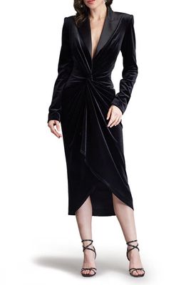 Tadashi Shoji Atike Long Sleeve Velvet Cocktail Tuxedo Dress in Black