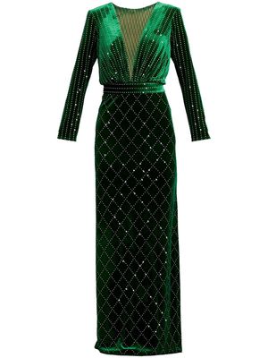 Tadashi Shoji Avi crystal-embellished velvet gown - Green