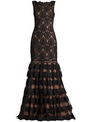 Tadashi Shoji boat neck embroidered tulle gown - Black