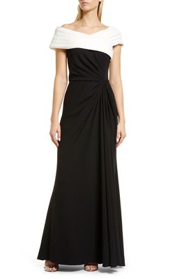 Tadashi Shoji Crepe Gown in White/Black