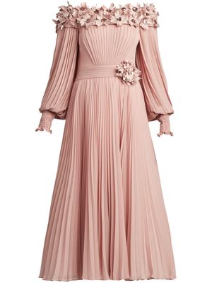 Tadashi Shoji crystal-embellished plissé midi dress - Pink