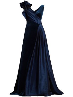 Tadashi Shoji draped velour sleeveless gown - Blue
