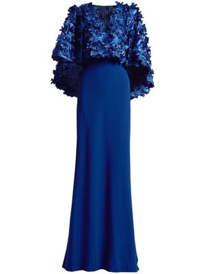 Tadashi Shoji floral-appliqué crepe gown - Blue