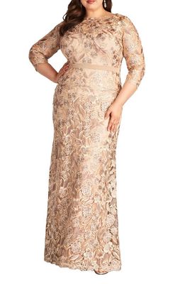 Tadashi Shoji Floral Embroidered Gown in Pebble