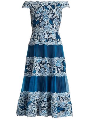 Tadashi Shoji floral-embroidered off-shoulder midi dress - Blue